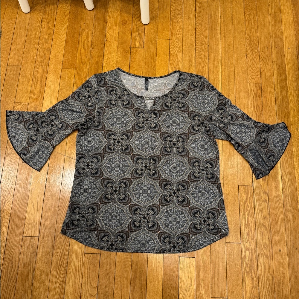 Ashley Blue - Black and Gray Patterned Blouse <BOGO> - Picture 2 of 5